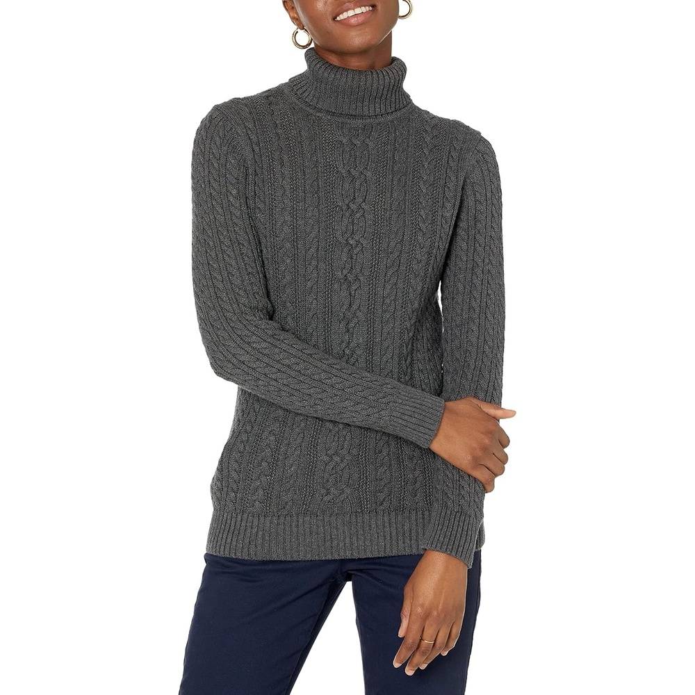 image:imageAmazon Essentials Womens Long Sleeve Fisherman Cable Knit Turtleneck Sweater Available in Plus SizeCharcoal Heather