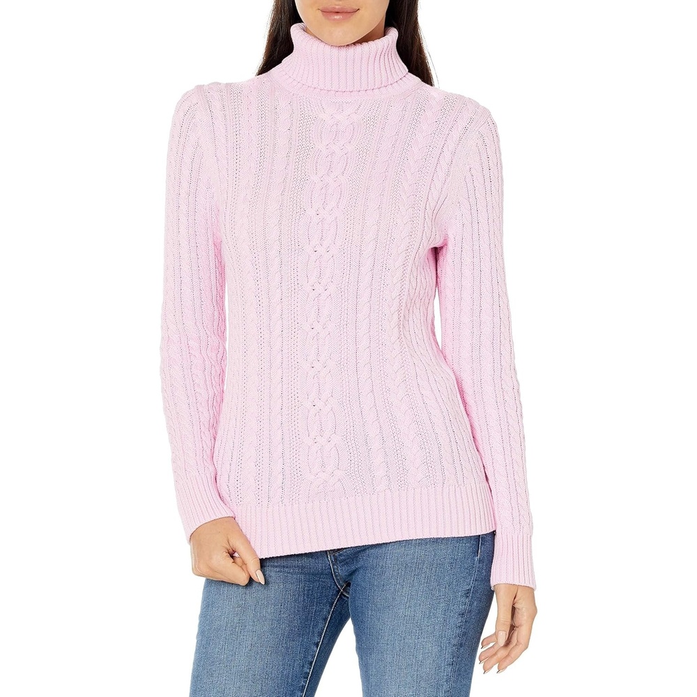 image:imageAmazon Essentials Womens Long Sleeve Fisherman Cable Knit Turtleneck Sweater Available in Plus SizeLight Pink