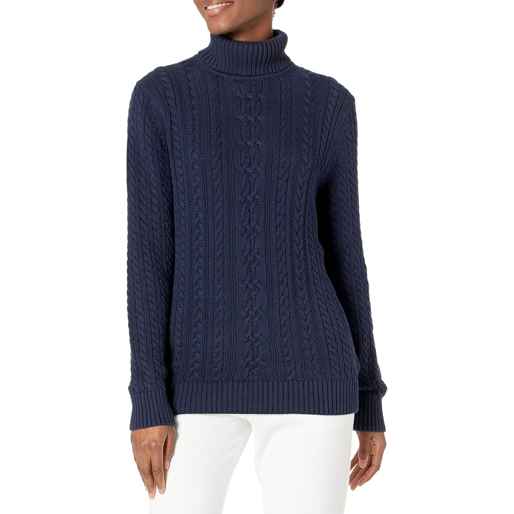 image:imageAmazon Essentials Womens Long Sleeve Fisherman Cable Knit Turtleneck Sweater Available in Plus SizeNavy