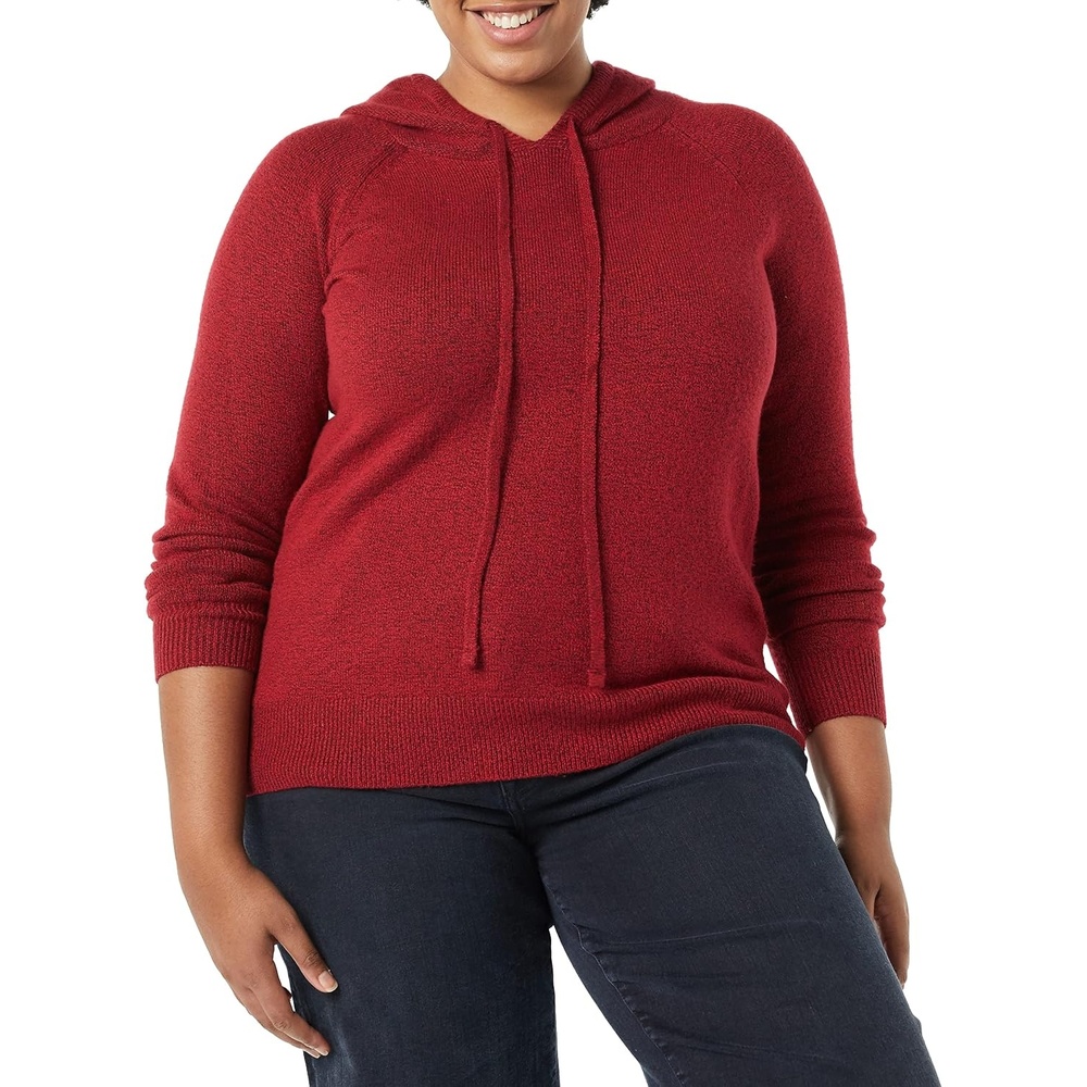 image:imageAmazon Essentials Womens Long Sleeve Soft Touch Hooded Pullover SweaterDark Red
