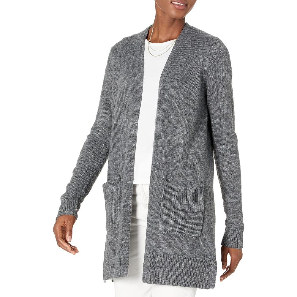 image:imageAmazon Essentials Womens LongSleeve Jersey Stitch OpenFront CardiganCharcoal Heather
