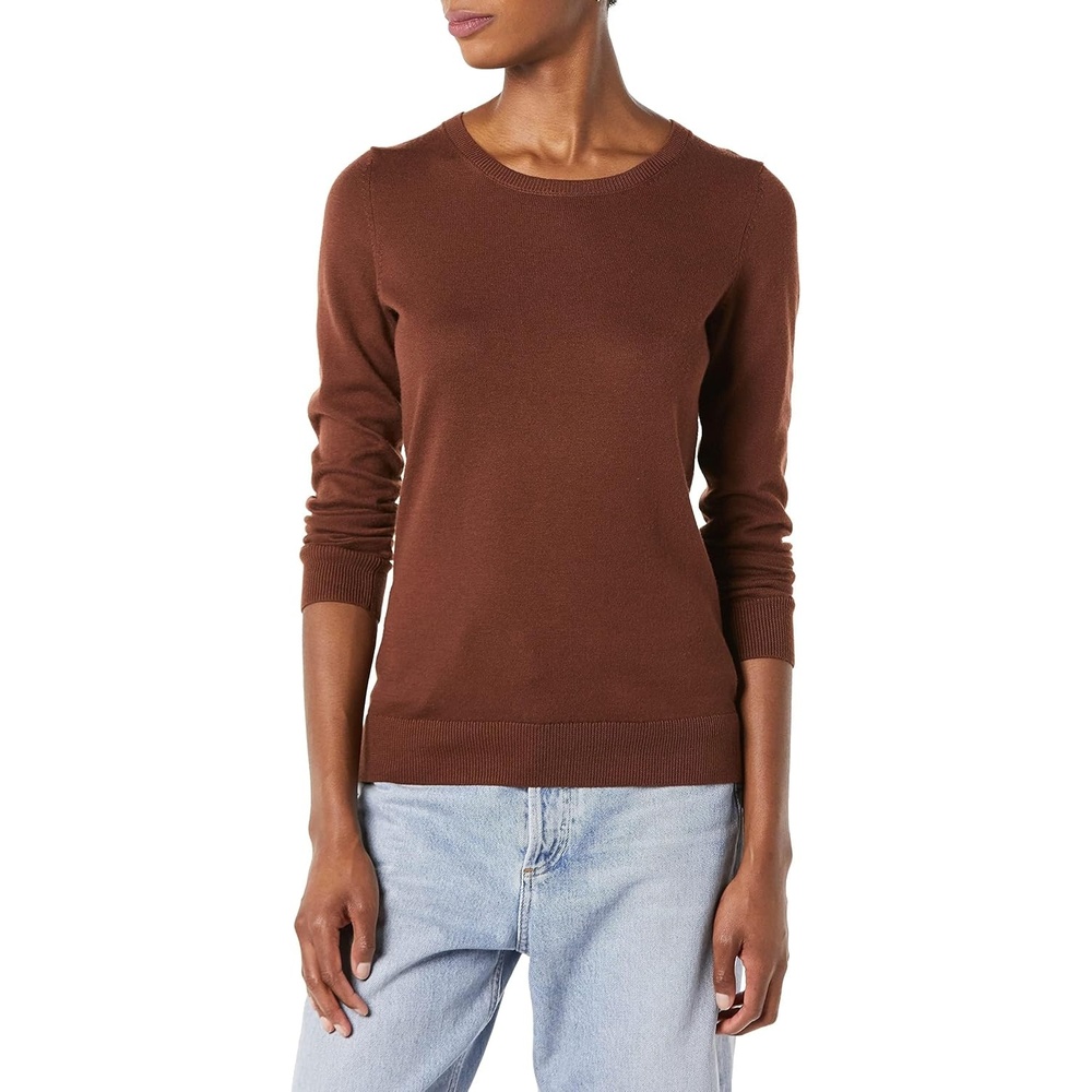 image:imageAmazon Essentials Womens LongSleeve Lightweight Crewneck Sweater Flattering Available in Plus SizeBrown