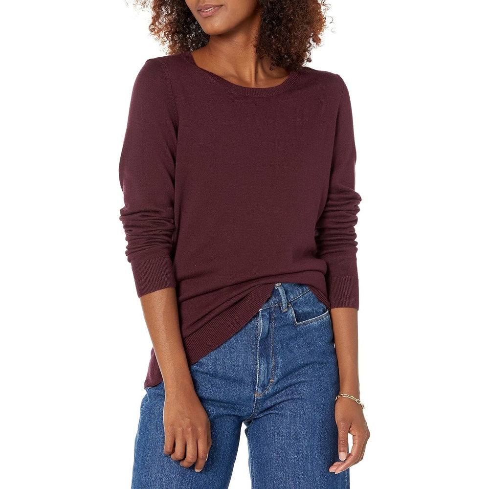image:imageAmazon Essentials Womens LongSleeve Lightweight Crewneck Sweater Flattering Available in Plus SizeBurgundy