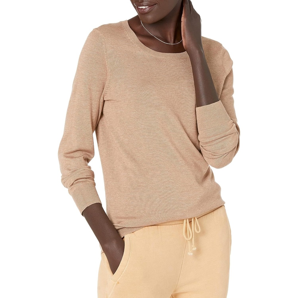 image:imageAmazon Essentials Womens LongSleeve Lightweight Crewneck Sweater Flattering Available in Plus SizeCamel Heather