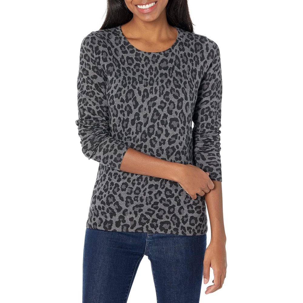 image:imageAmazon Essentials Womens LongSleeve Lightweight Crewneck Sweater Flattering Available in Plus SizeGrey Cheetah Print
