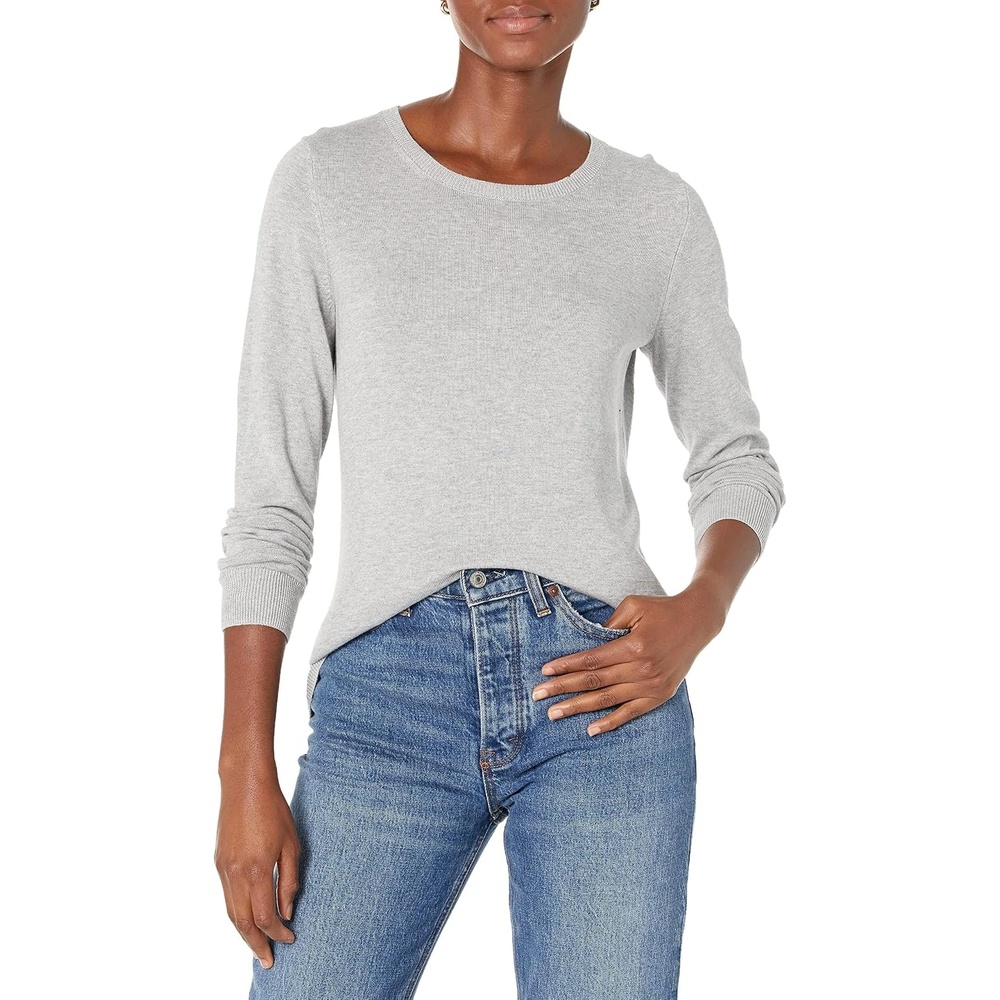 image:imageAmazon Essentials Womens LongSleeve Lightweight Crewneck Sweater Flattering Available in Plus SizeLight Grey Heather
