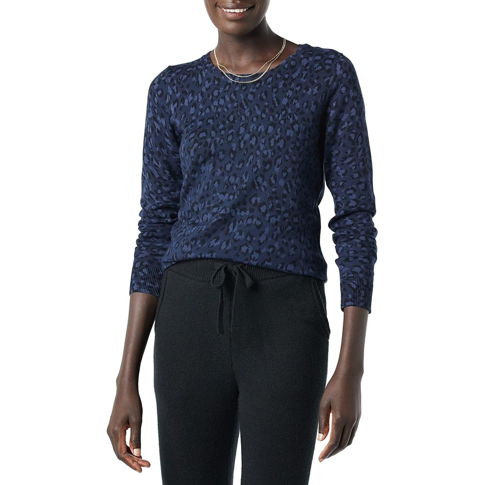 image:imageAmazon Essentials Womens LongSleeve Lightweight Crewneck Sweater Flattering Available in Plus SizeNavy Cheetah