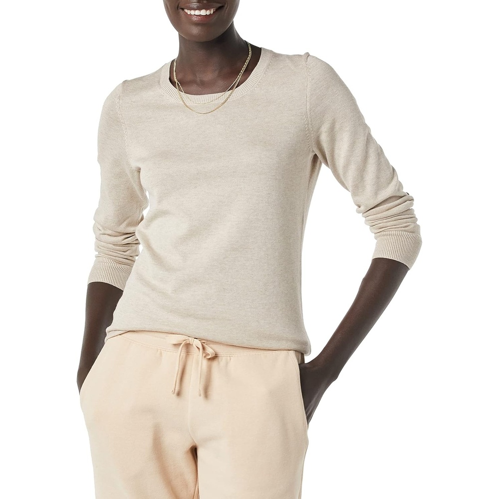 image:imageAmazon Essentials Womens LongSleeve Lightweight Crewneck Sweater Flattering Available in Plus SizeOatmeal Heather