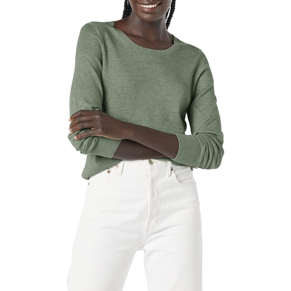 image:imageAmazon Essentials Womens LongSleeve Lightweight Crewneck Sweater Flattering Available in Plus SizeSage Green Heather