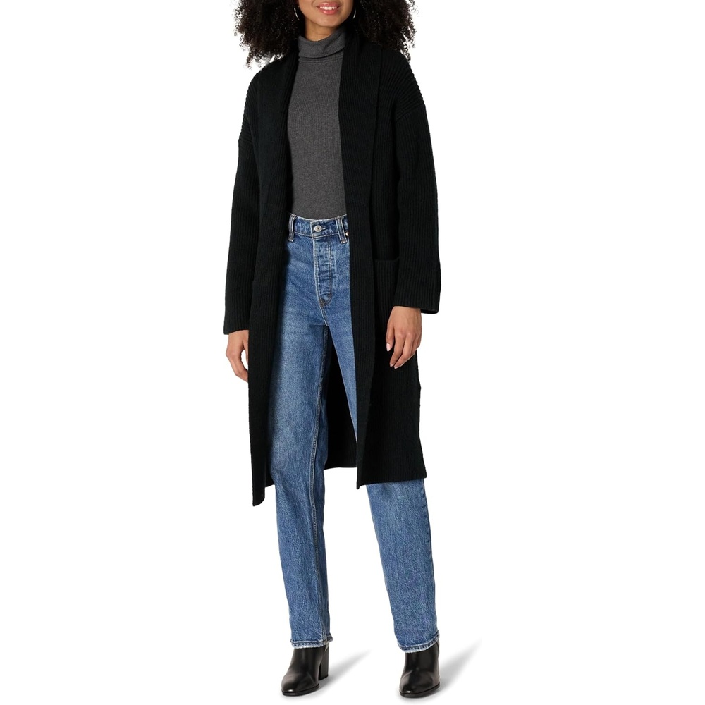 image:imageAmazon Essentials Womens OversizedFit Cotton Blend Heavyweight Texture Stitch Long Cardigan Sweater with PocketsBlack