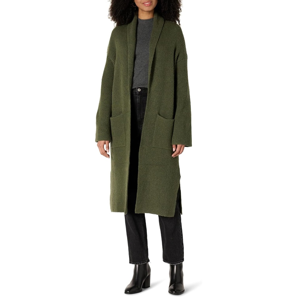 image:imageAmazon Essentials Womens OversizedFit Cotton Blend Heavyweight Texture Stitch Long Cardigan Sweater with PocketsDark Olive