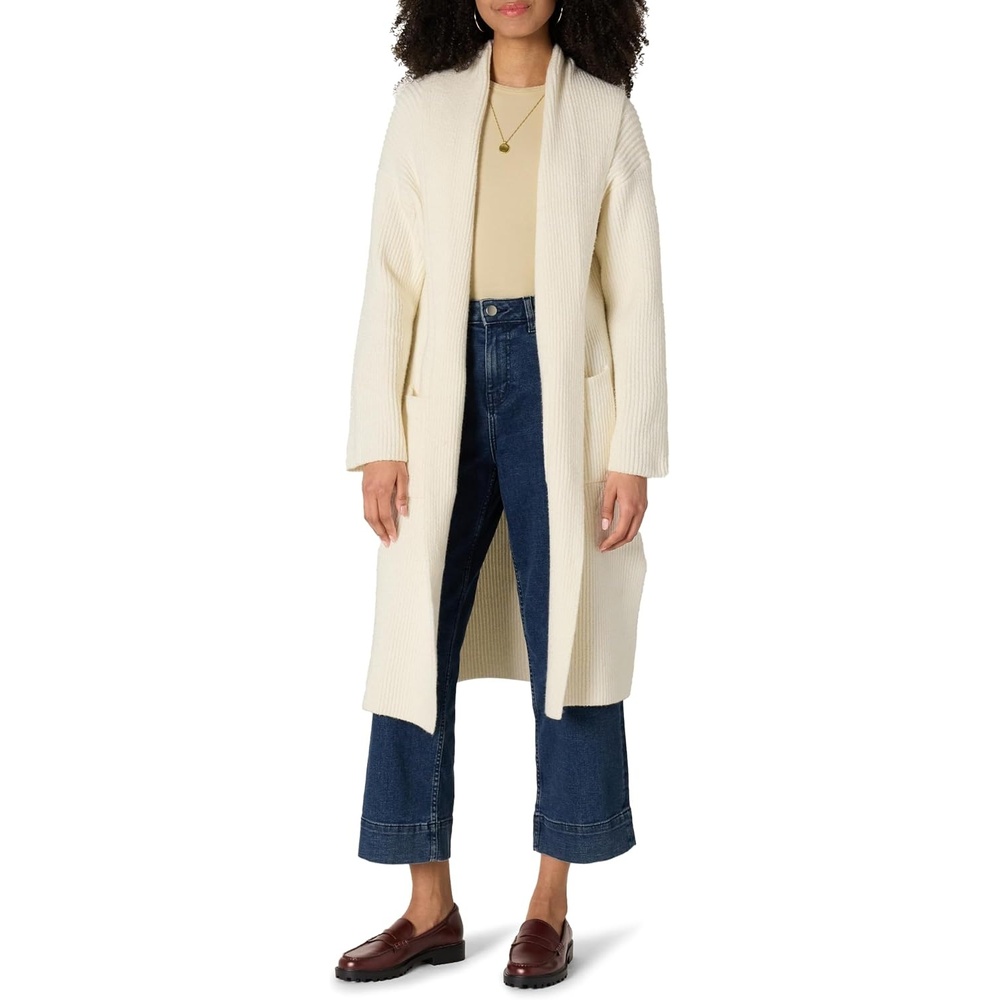 image:imageAmazon Essentials Womens OversizedFit Cotton Blend Heavyweight Texture Stitch Long Cardigan Sweater with PocketsEggshell White