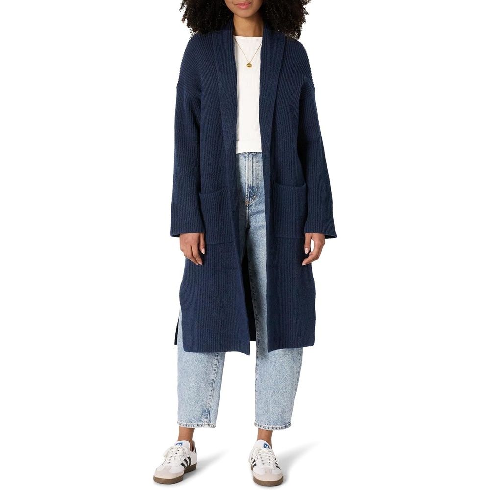 image:imageAmazon Essentials Womens OversizedFit Cotton Blend Heavyweight Texture Stitch Long Cardigan Sweater with PocketsNavy