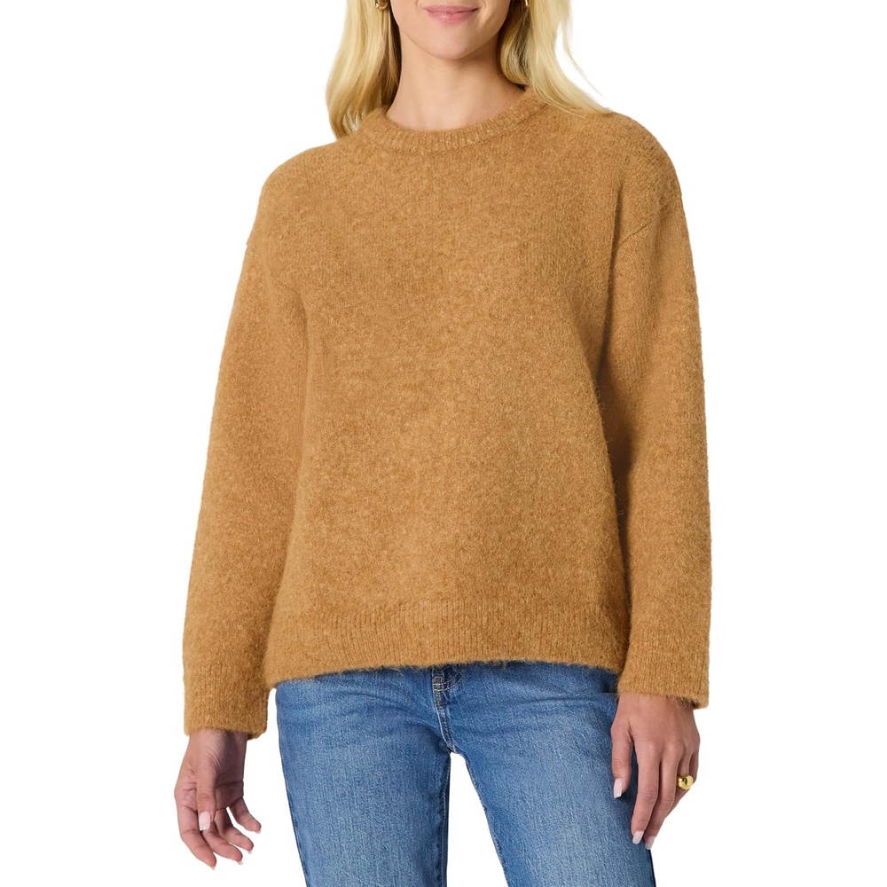image:imageAmazon Essentials Womens OversizedFit Faux Mohair Crewneck SweaterCamel Heather
