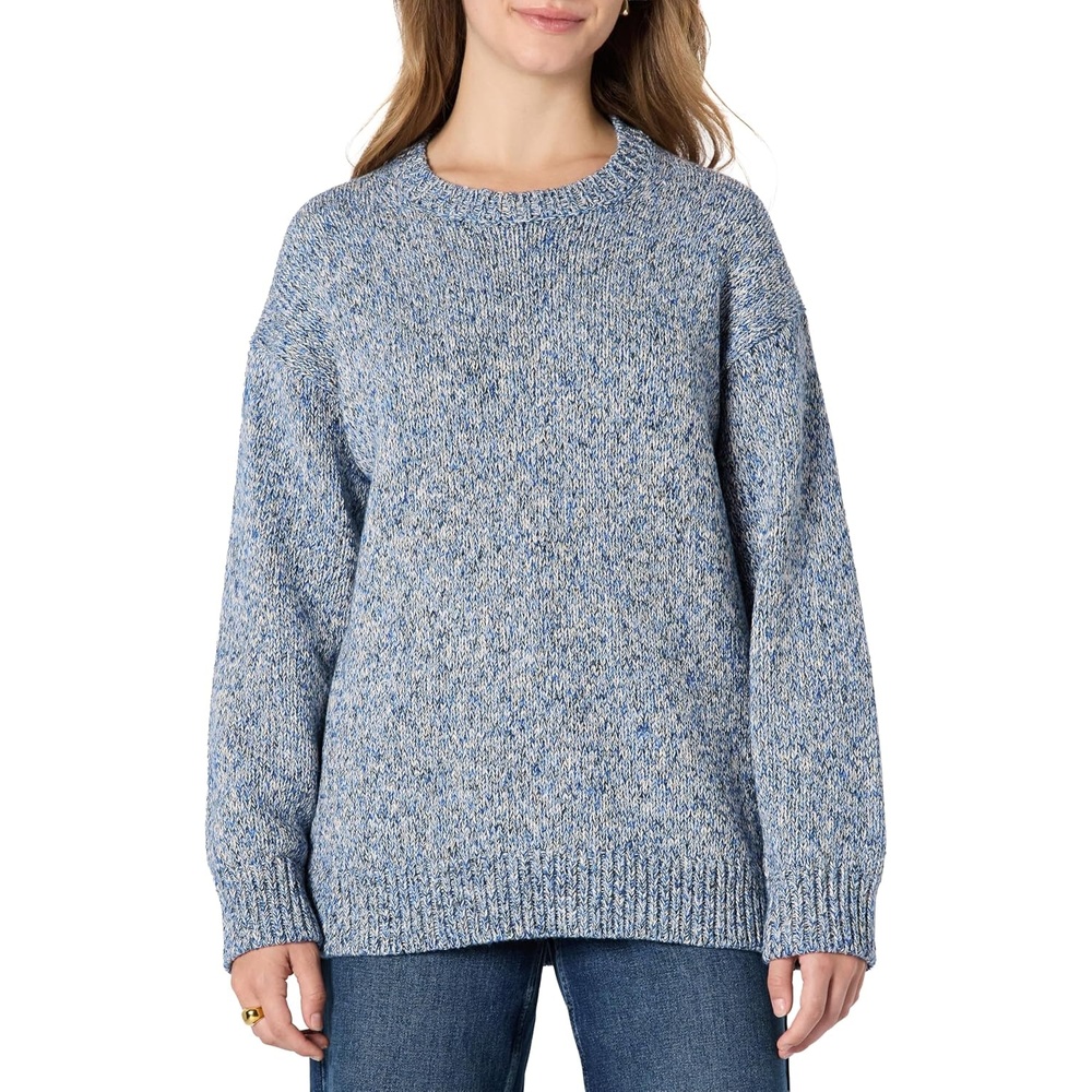 image:imageAmazon Essentials Womens OversizedFit Heavyweight Cotton Blend Crewneck Sweater MultiColor RibbedBright Blue Marl