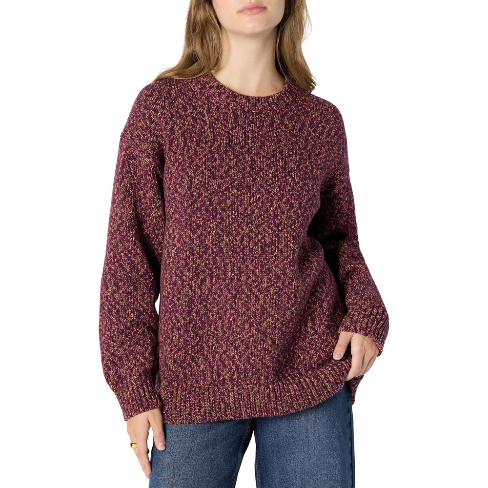 image:imageAmazon Essentials Womens OversizedFit Heavyweight Cotton Blend Crewneck Sweater MultiColor RibbedBurgundy Marl