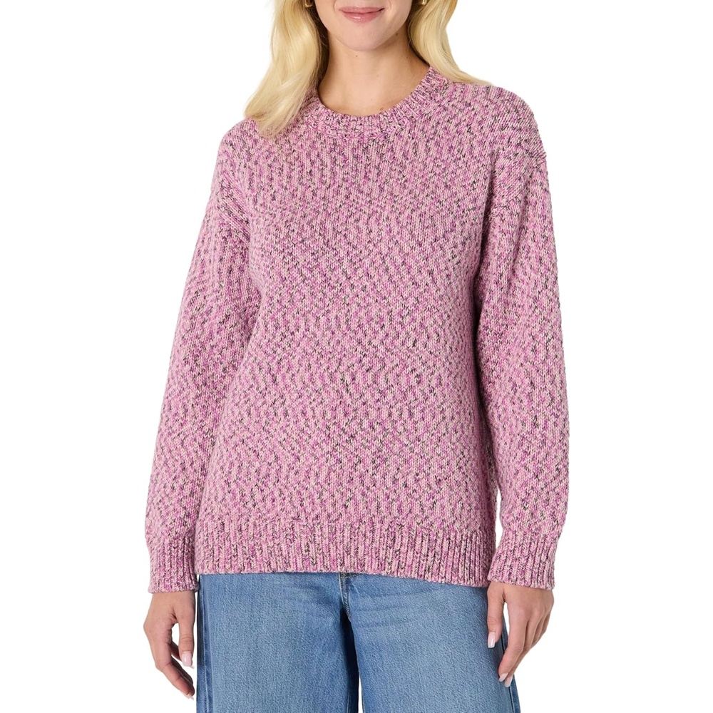 image:imageAmazon Essentials Womens OversizedFit Heavyweight Cotton Blend Crewneck Sweater MultiColor RibbedFuchsia Marl