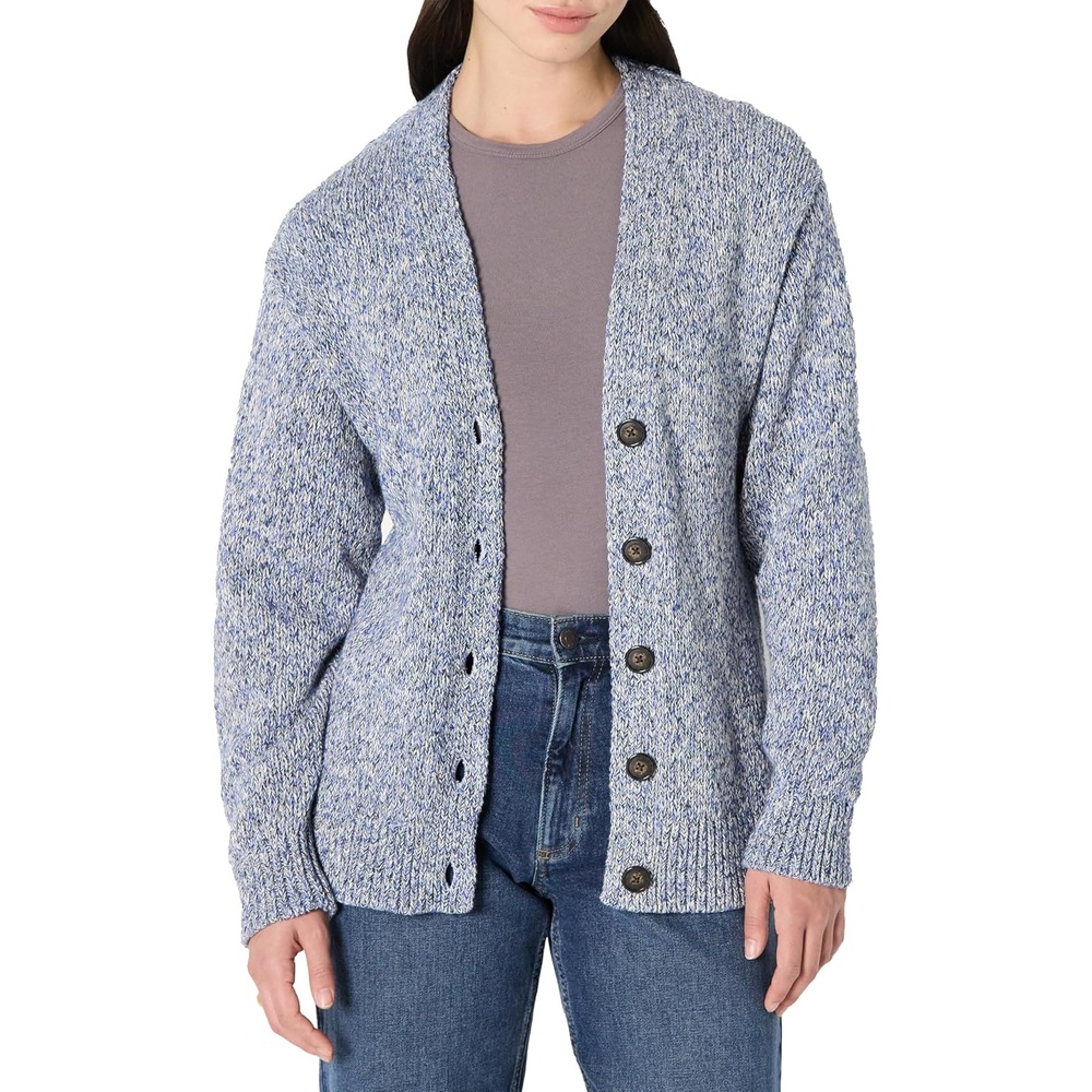 image:imageAmazon Essentials Womens OversizedFit MultiColor Heavyweight Cotton Blend ButtonUp Cardigan with Deep VNecklineBright Blue Marl