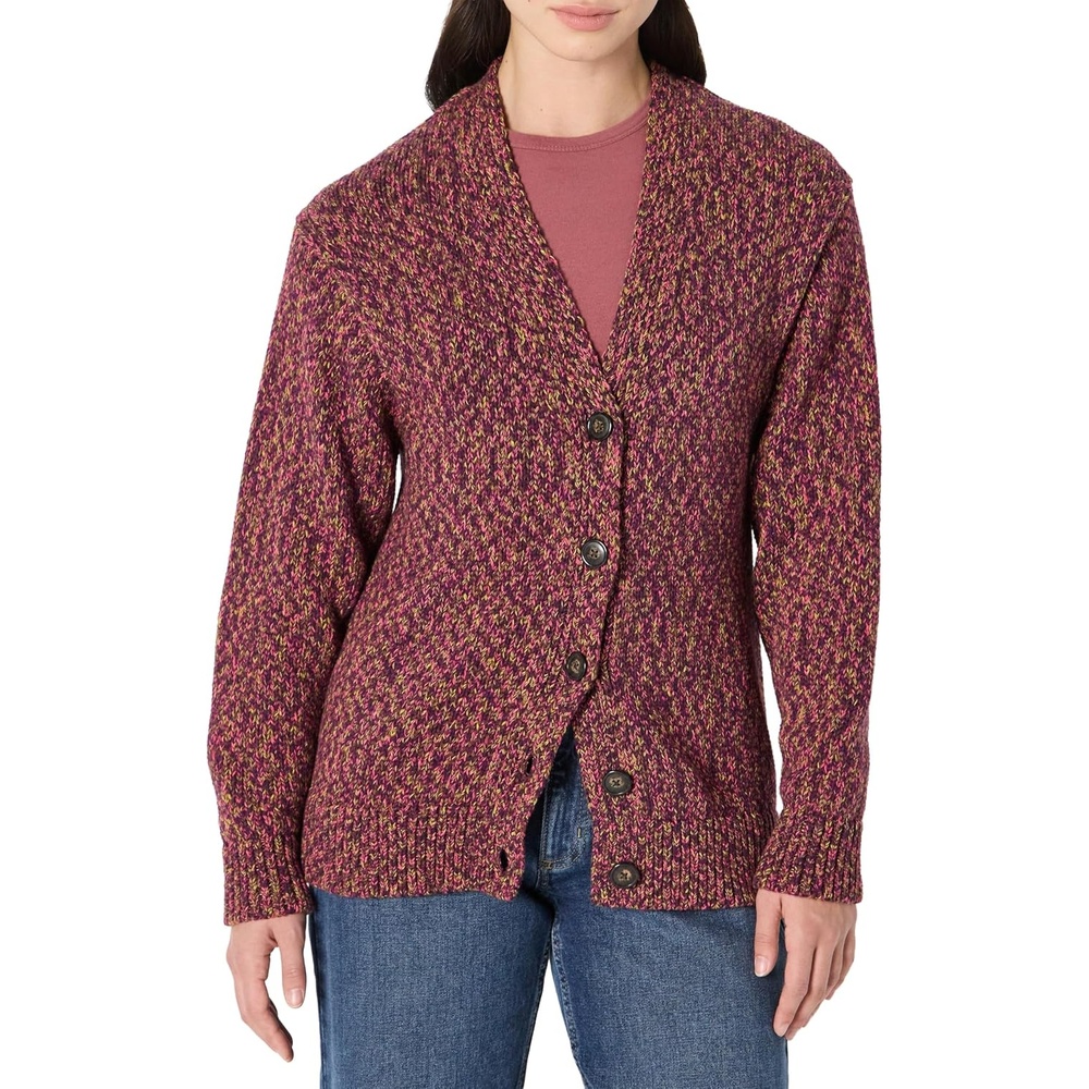 image:imageAmazon Essentials Womens OversizedFit MultiColor Heavyweight Cotton Blend ButtonUp Cardigan with Deep VNecklineBurgundy Marl