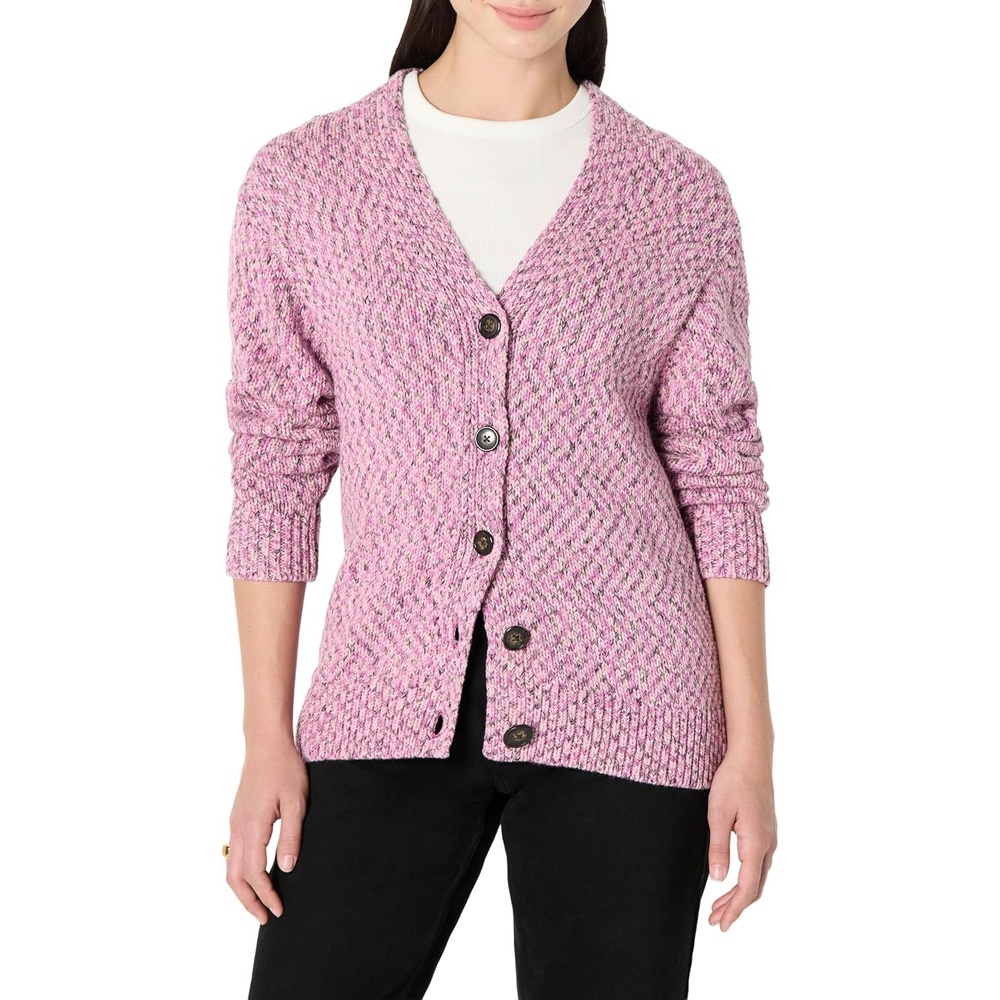 image:imageAmazon Essentials Womens OversizedFit MultiColor Heavyweight Cotton Blend ButtonUp Cardigan with Deep VNecklineFuchsia Marl