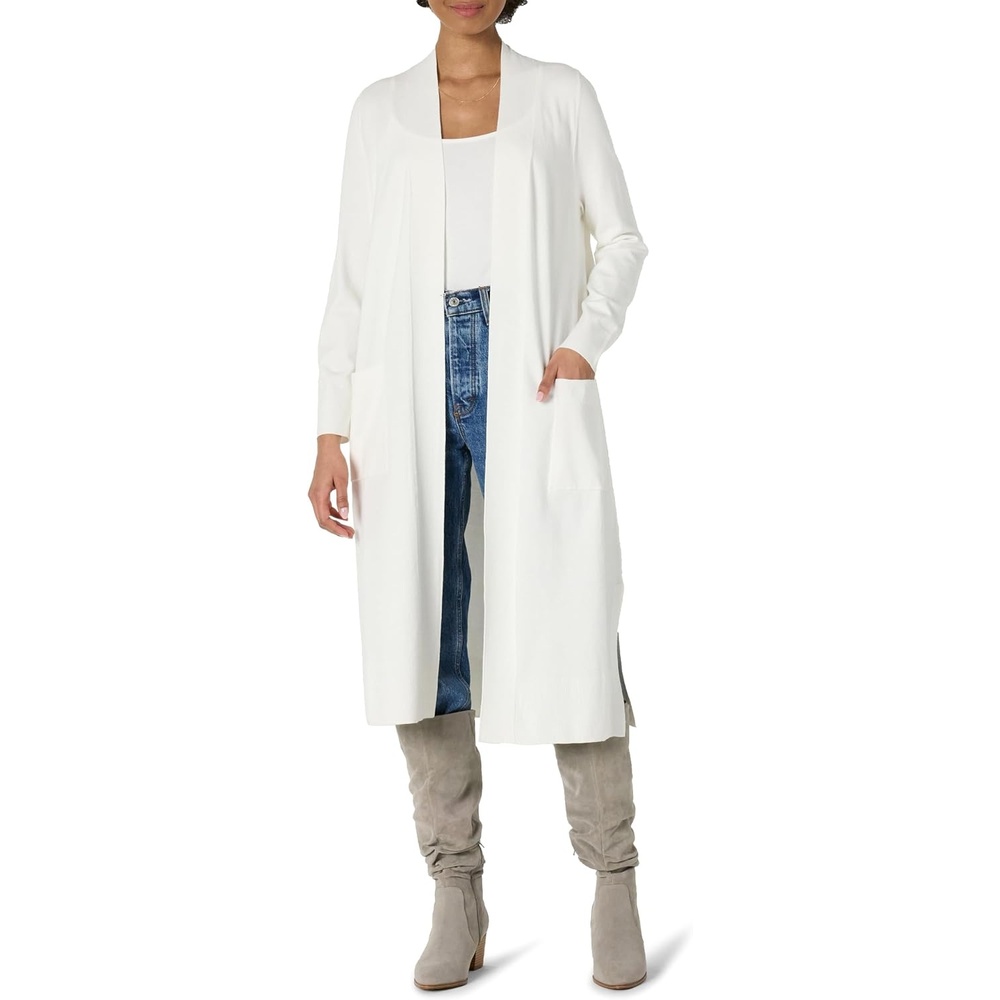 image:imageAmazon Essentials Womens RegularFit Lightweight Soft Duster Length Cardigan SweaterEggshell White