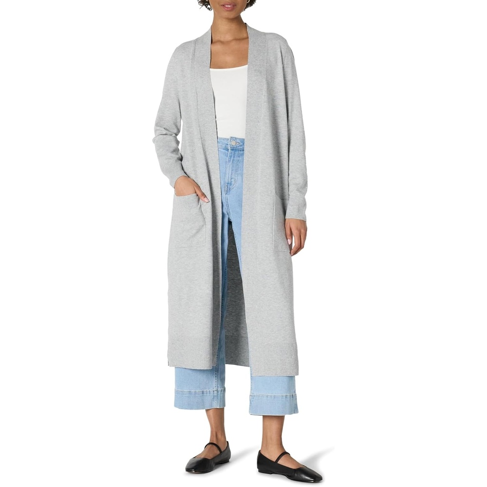image:imageAmazon Essentials Womens RegularFit Lightweight Soft Duster Length Cardigan SweaterMedium Grey Heather