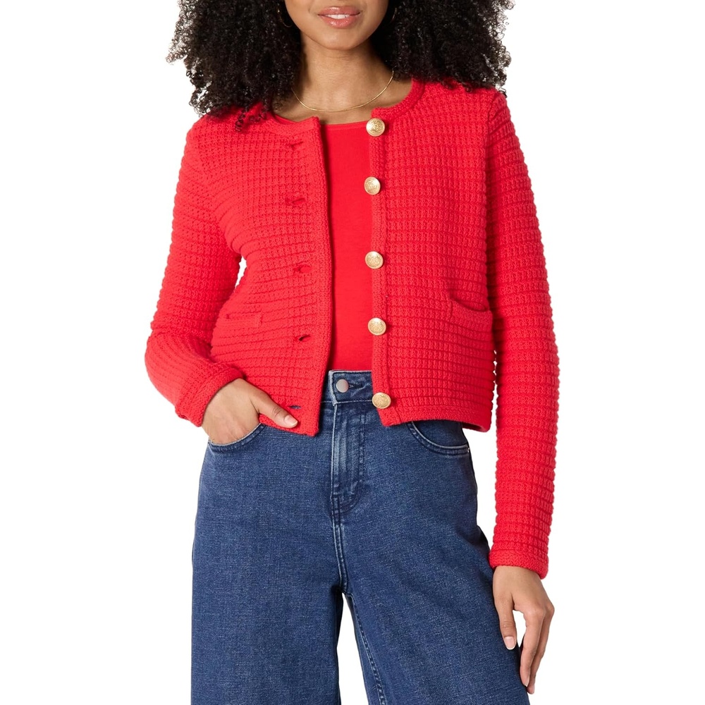 image:imageAmazon Essentials Womens RegularFit Midweight Cardigan SweaterBright Poppy Red