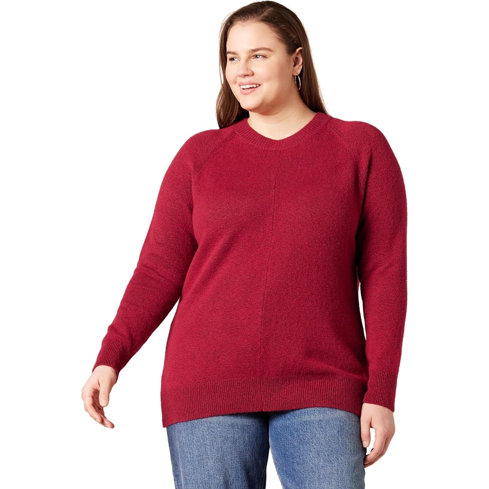 image:imageAmazon Essentials Womens RegularFit Soft Touch Crewneck LongSleeve SweaterDark Red
