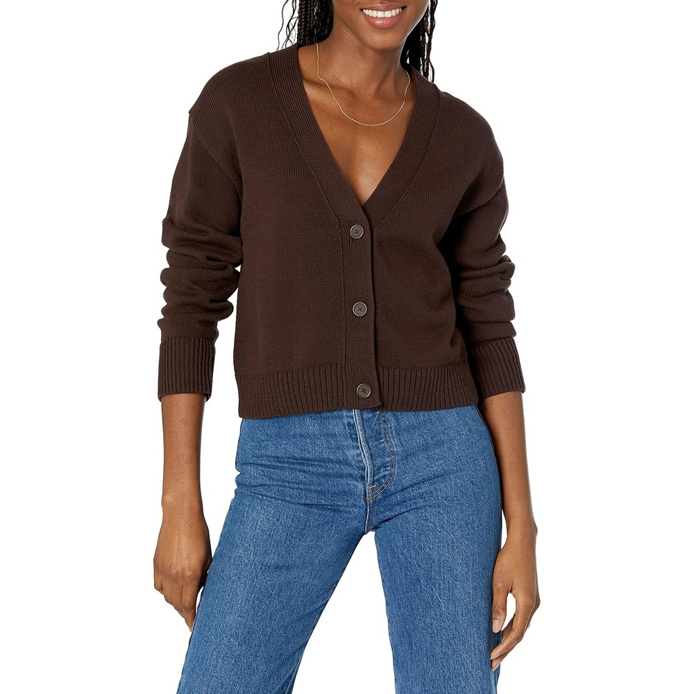 image:imageAmazon Essentials Womens Relaxed Fit Midweight Cardigan SweaterEspresso