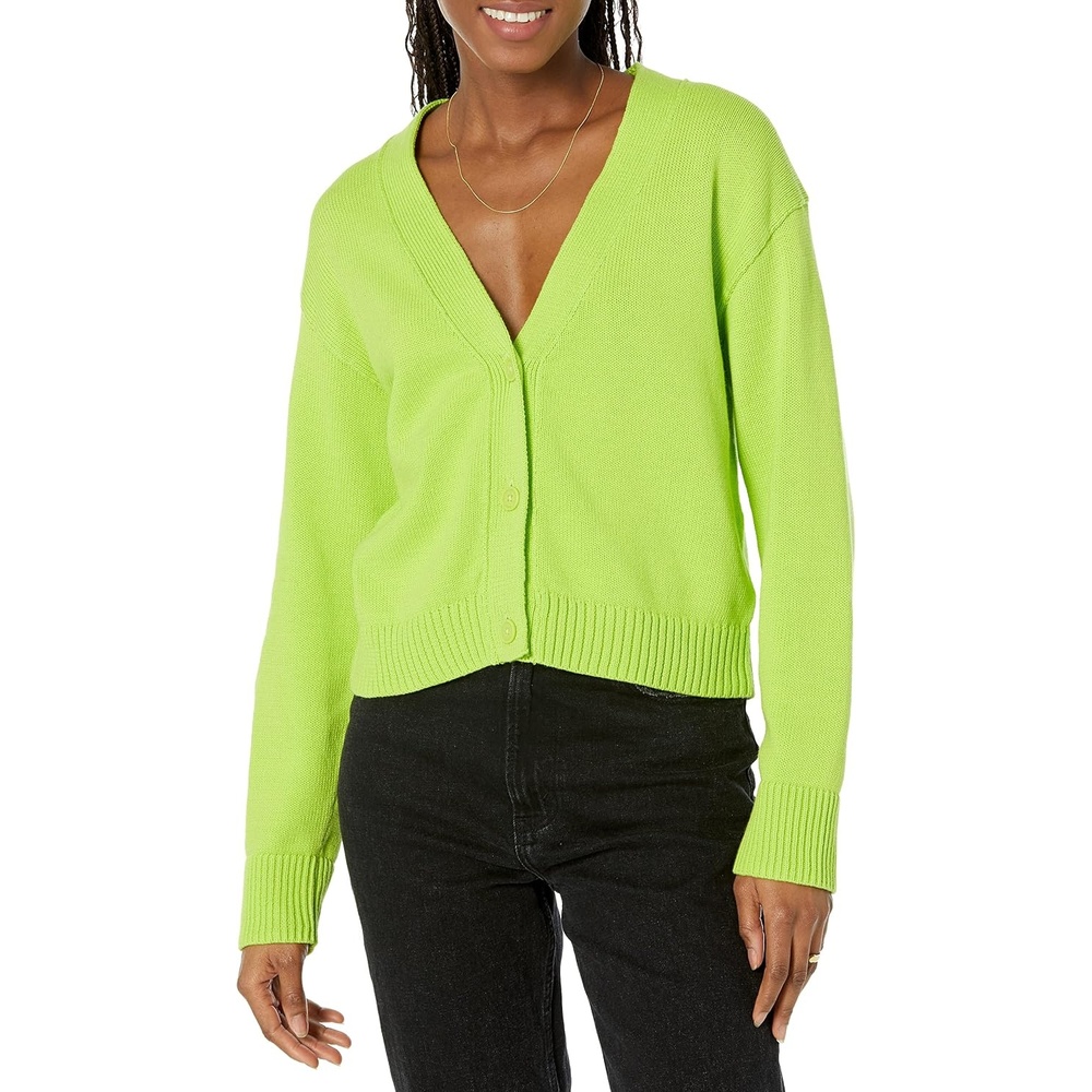 image:imageAmazon Essentials Womens Relaxed Fit Midweight Cardigan SweaterLime Green