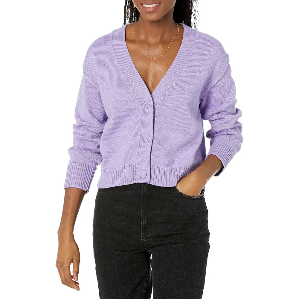 image:imageAmazon Essentials Womens Relaxed Fit Midweight Cardigan SweaterPurple