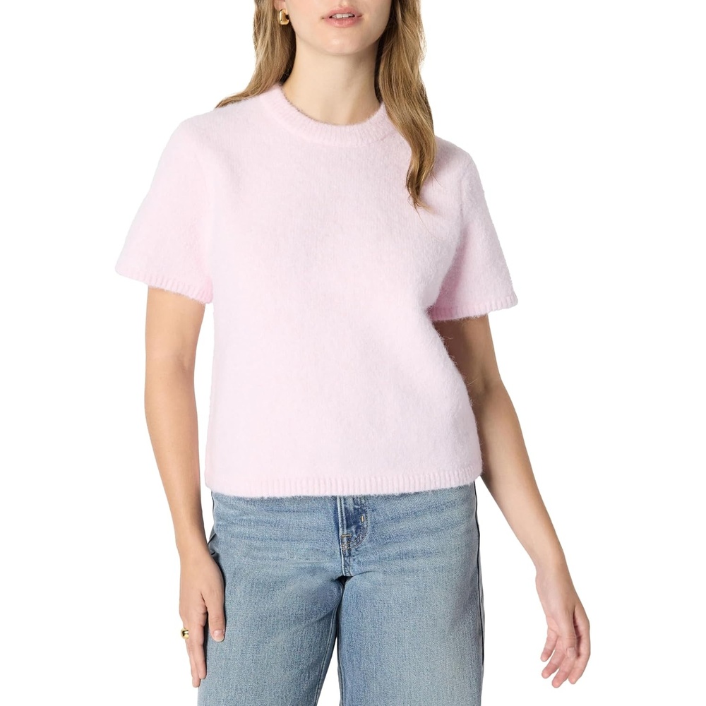 image:imageAmazon Essentials Womens RelaxedFit Faux Mohair Short Sleeve Sweater TopPastel Lilac