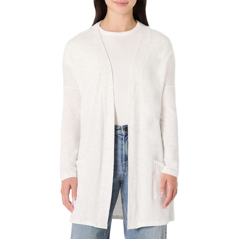 image:imageAmazon Essentials Womens RelaxedFit UltraLightweight OpenFront CardiganLight Grey Heather