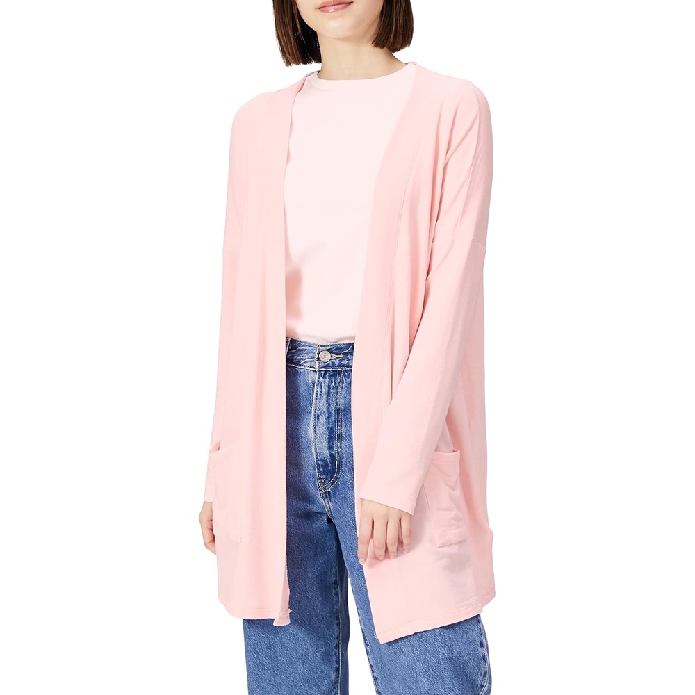image:imageAmazon Essentials Womens RelaxedFit UltraLightweight OpenFront CardiganLight Pink