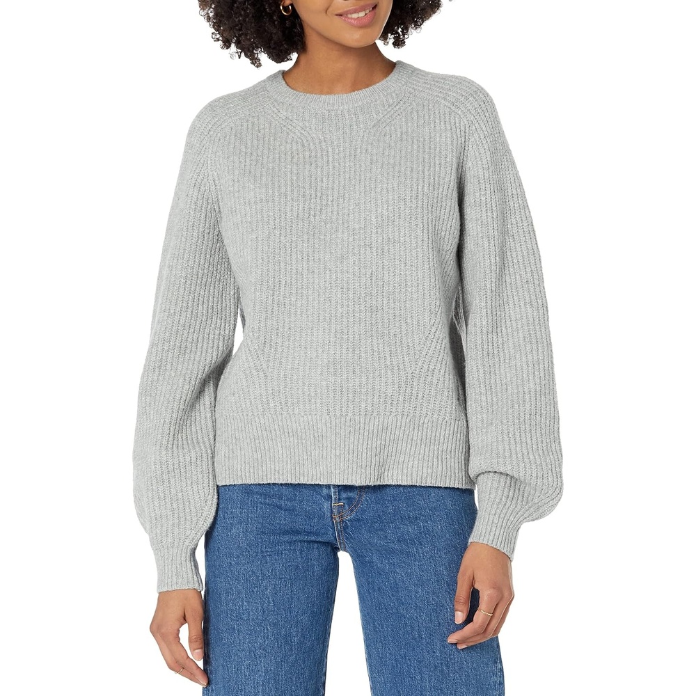 image:imageAmazon Essentials Womens Ribbed Long Sleeve Crewneck SweaterLight Grey Heather