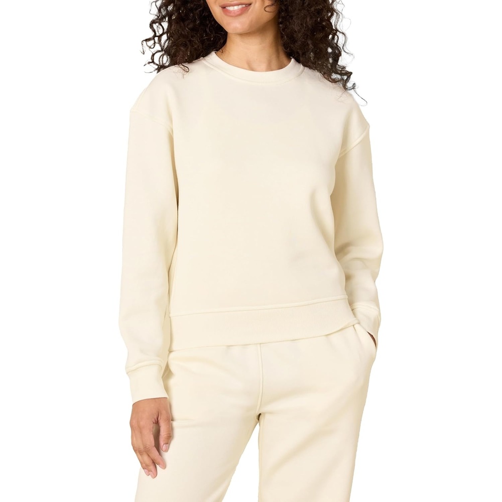 image:imageAmazon Essentials x Sofia Grainge Womens Relaxed Fit Boxy Drop Shoulder Crewneck SweatshirtIvory