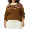 Amazon Essentials Crewneck Sweater for Women, Soft-Touch(Dark Chestnut Brown Heather/Coral Pink/Beige Fairisle)