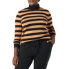 Amazon Essentials Women’s Classic-Fit Lightweight Long-Sleeve Sweater(Black Camel Rugby Stripe)
