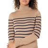 Amazon Essentials Women’s Classic-Fit Lightweight Long-Sleeve Sweater(Camel Heather/Navy Placed Stripe)