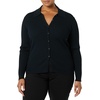 Amazon Essentials Women’s Fine Gauge Stretch Polo Ribbed Cardigan (Previously Daily Ritual)(Black)