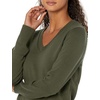 Amazon Essentials Women’s Lightweight Long-Sleeve V-Neck Cotton Sweater(Olive)