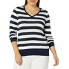 Amazon Essentials Women’s Lightweight Long-Sleeve V-Neck Sweater(Navy White Rugby Stripe)