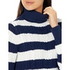 Amazon Essentials Women’s Long Sleeve Fisherman Cable Knit Turtleneck Sweater (Available in Plus Size)(Navy White Rugby Stripe)