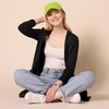 Amazon Essentials Women’s Long-Sleeve Jersey Stitch Open-Front Cardigan(Black Heather)