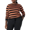 Amazon Essentials Women’s Long-Sleeve Lightweight Crewneck Sweater, Flattering (Available in Plus Size)(Black Caramel Rugby Stripe)