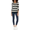 Amazon Essentials Women’s Long-Sleeve Lightweight Crewneck Sweater, Flattering (Available in Plus Size)(Black Oatmeal Heather Rugby Stripe)