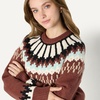 Amazon Essentials Women’s Oversized-Fit Fair Isle Crewneck Sweater, Heavyweight Cotton-Blend, Raglan Sleeves, Ribbed Trim(Dark Brown Mint Green Chevron)
