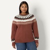 Amazon Essentials Women’s Oversized-Fit Fair Isle Crewneck Sweater, Heavyweight Cotton-Blend, Raglan Sleeves, Ribbed Trim(Dark Brown Mint Green Chevron)