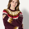 Amazon Essentials Women’s Oversized-Fit Fair Isle Crewneck Sweater, Heavyweight Cotton-Blend, Raglan Sleeves, Ribbed Trim(Dark Burgundy Cream Chevron Knit)