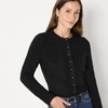 Amazon Essentials Women’s Regular-Fit Faux Mohair Wool Blend Sweater Cardigan with Gold Buttons, High Round Neckline(Black)